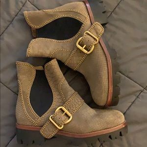 Khaki suede over the ankle boots